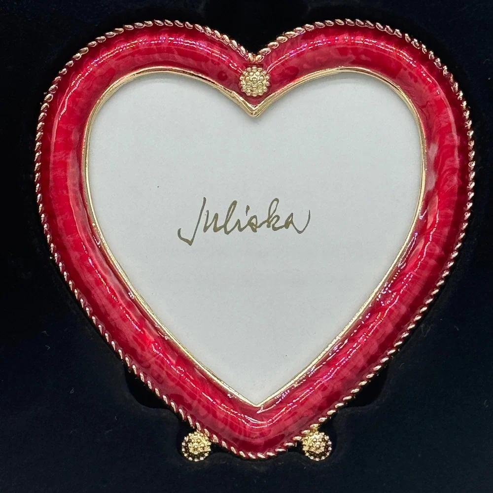 Juliska Berry & Thread Ruby Enamel Heart Picture Frame Ornament 2x3 NIB Holiday